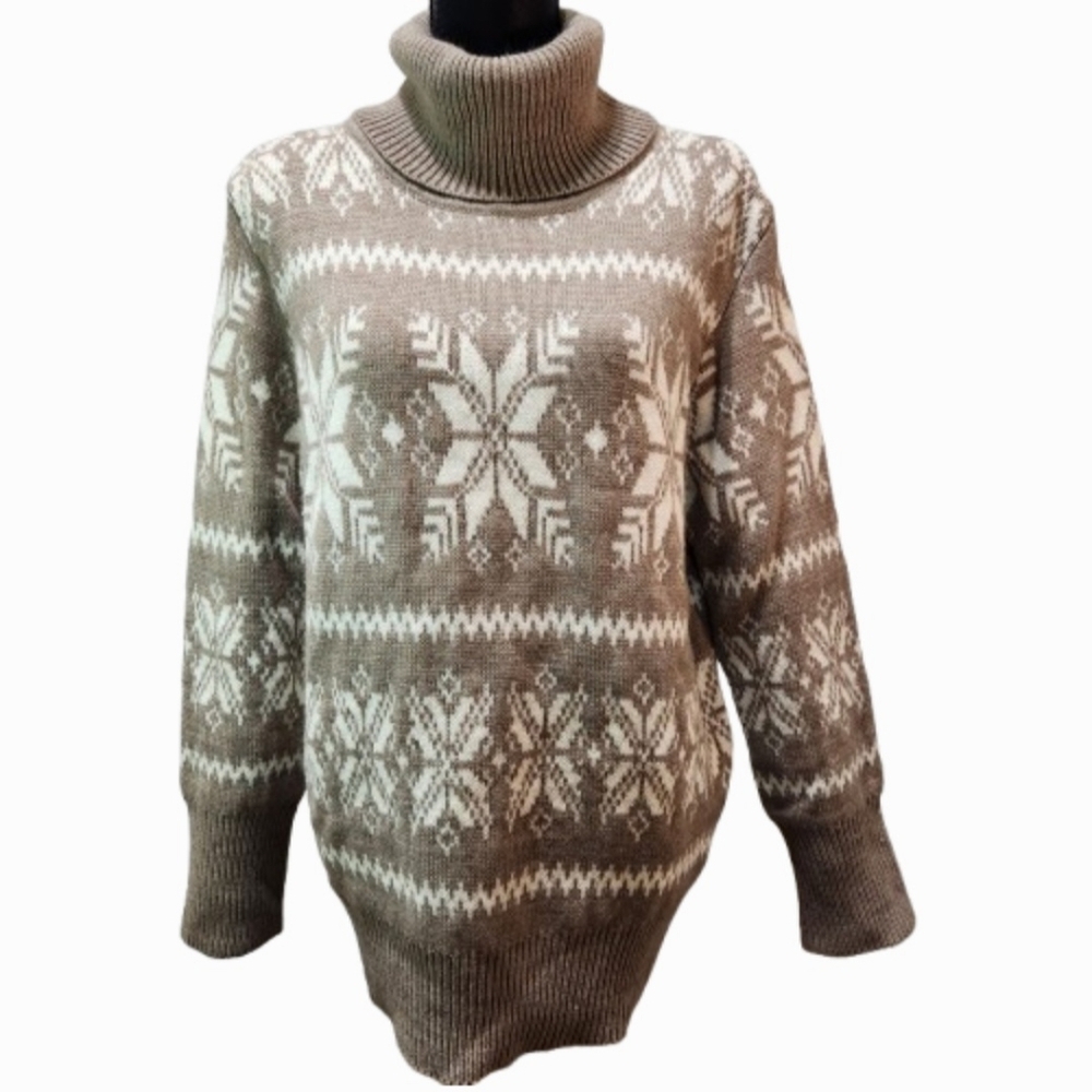 PURE Alfred Sung Holiday Snowflake Knit Pullover Turtleneck Sweater (XL)